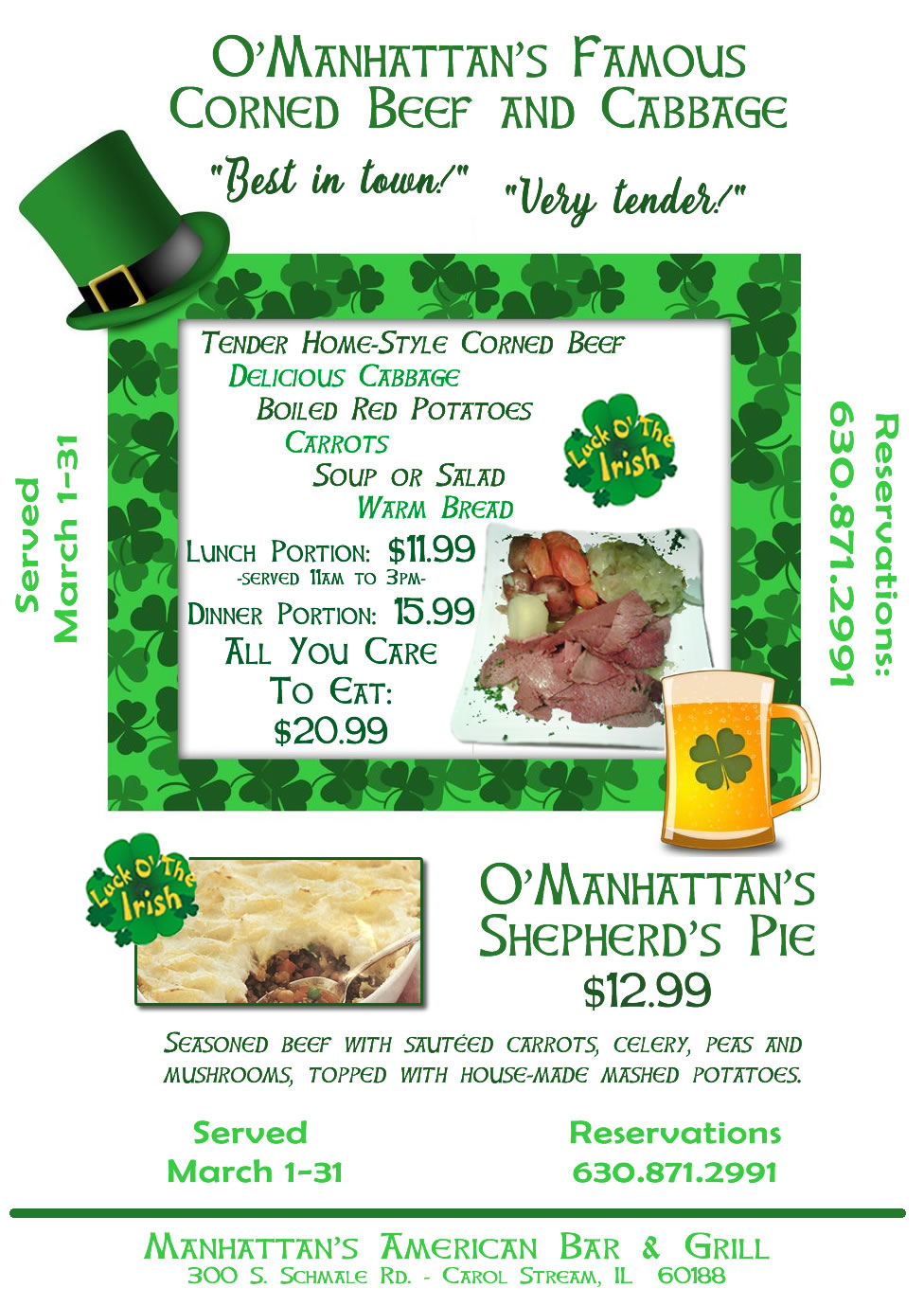 Month-Long St. Patrick’s Day Celebration at Manhattan’s in Carol Stream ...