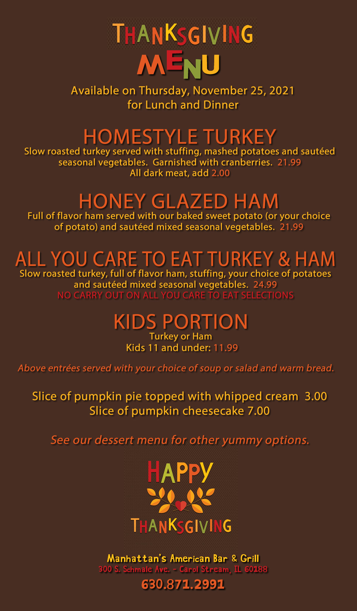 Thanksgiving at Manhattan’s in Carol Stream… It’s Like Stepping Back